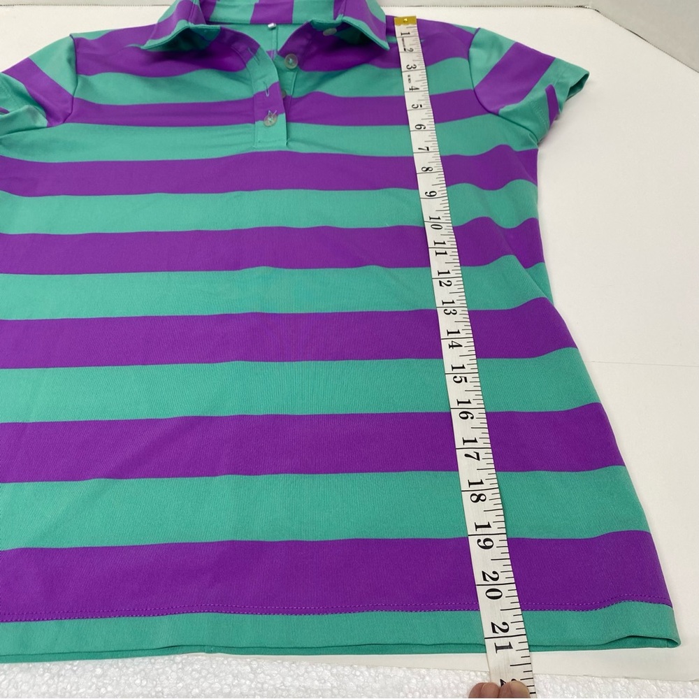 Nike Golf Collared Shirt Kids Large Striped Short Sleeve Purple Green Casual - Picture 4 of 9
